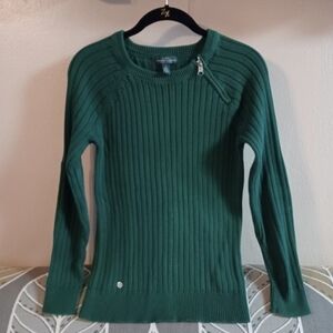 ❤️‍🔥Lauren Ralph Lauren Women's xs/s Hunter Green 100% Cotton Side Zip Sweater
